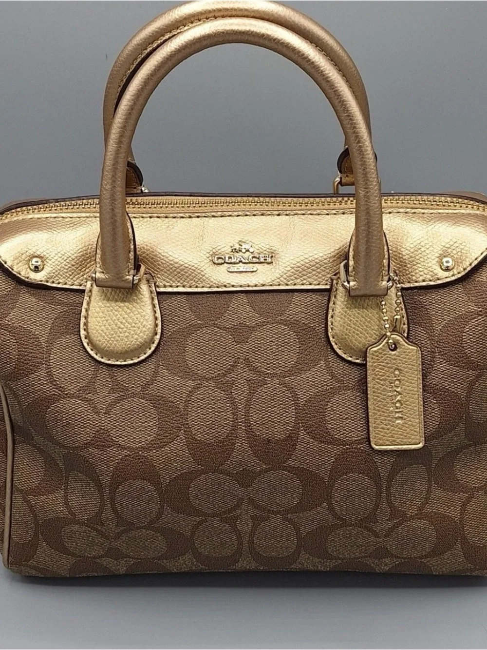 Coach Brown Signature Satchel with Gold Trim